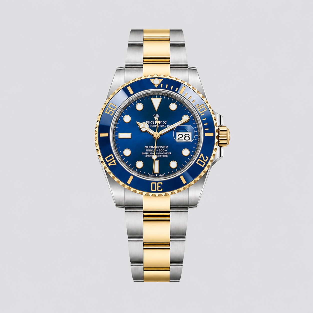 Rolex Submariner Date, Blaues Ziffernblatt Silber Gelbgold 41MM