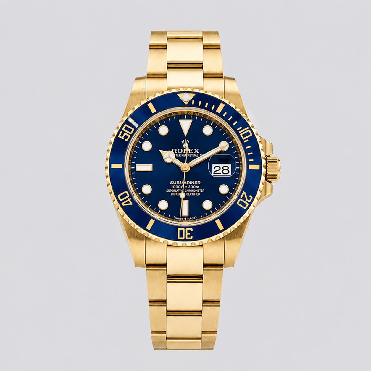 Rolex Submariner Date, blaues Ziffernblatt Gelbgold 41MM