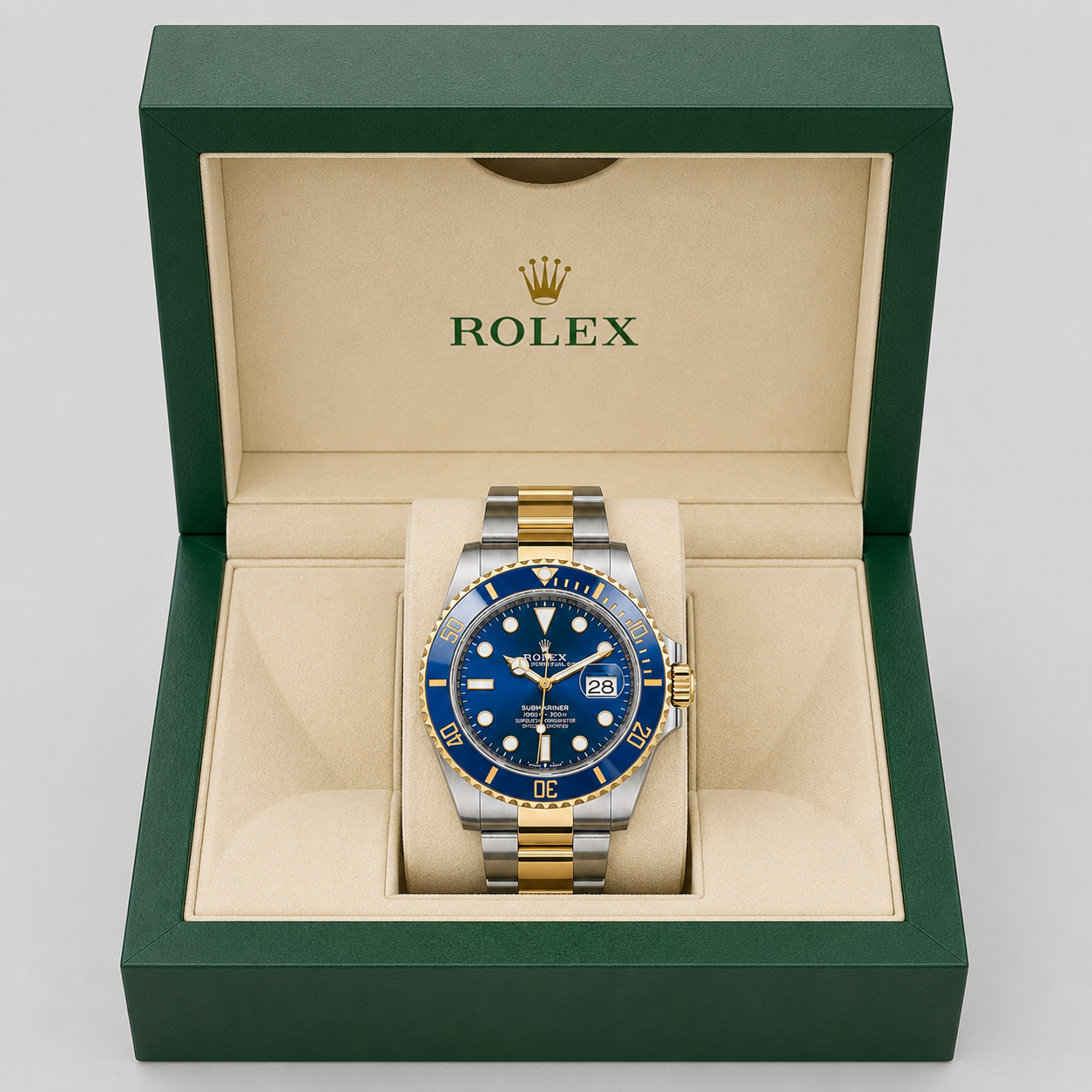 Rolex Submariner Date, Blaues Ziffernblatt Silber Gelbgold 41MM