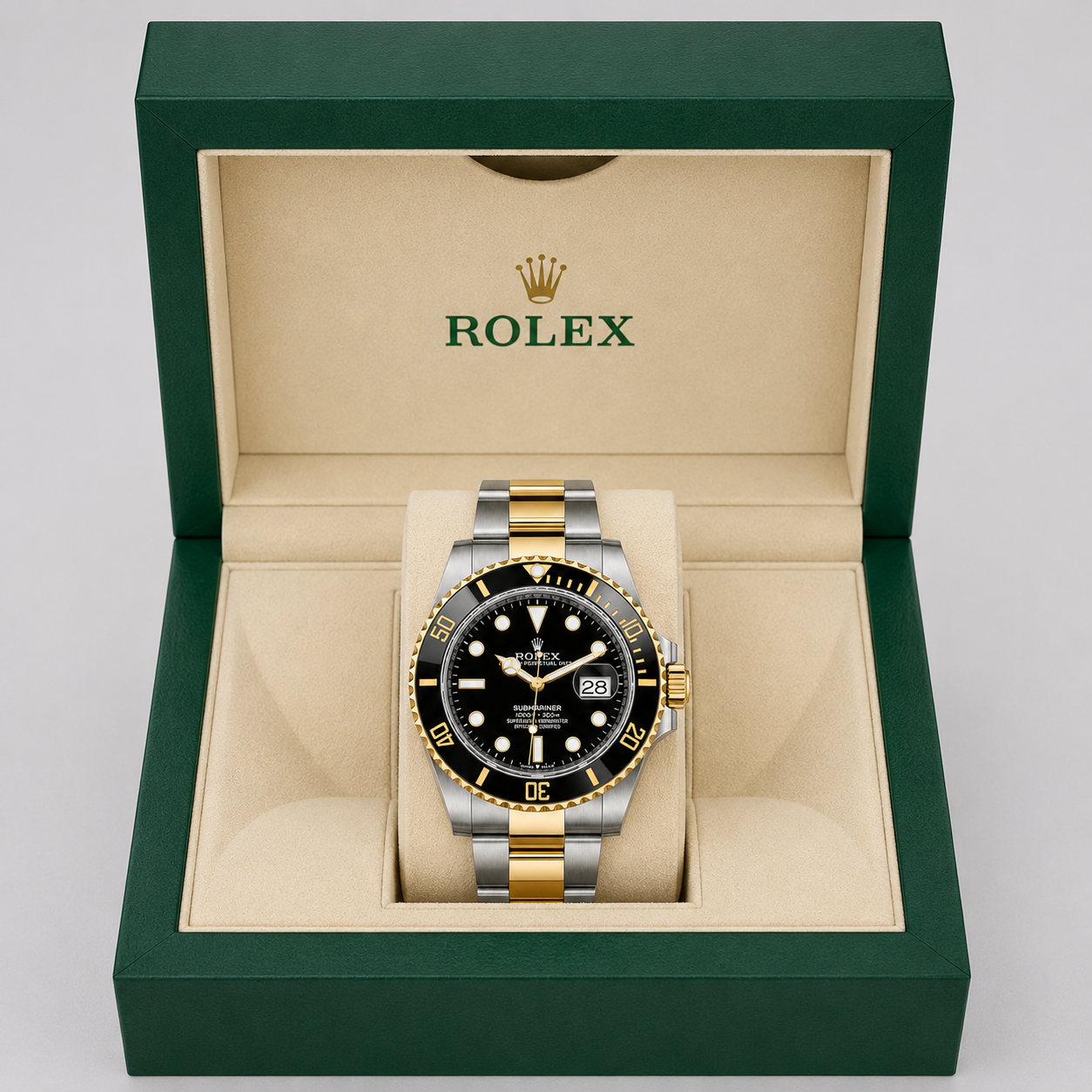 Rolex Submariner Date, Schwarzes Ziffernblatt Silber Gelbgold 41MM
