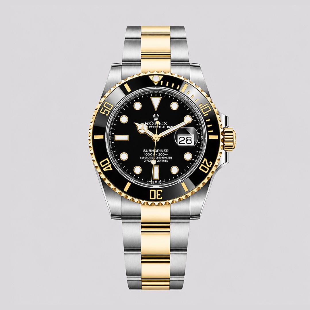 Rolex Submariner Date, Schwarzes Ziffernblatt Silber Gelbgold 41MM
