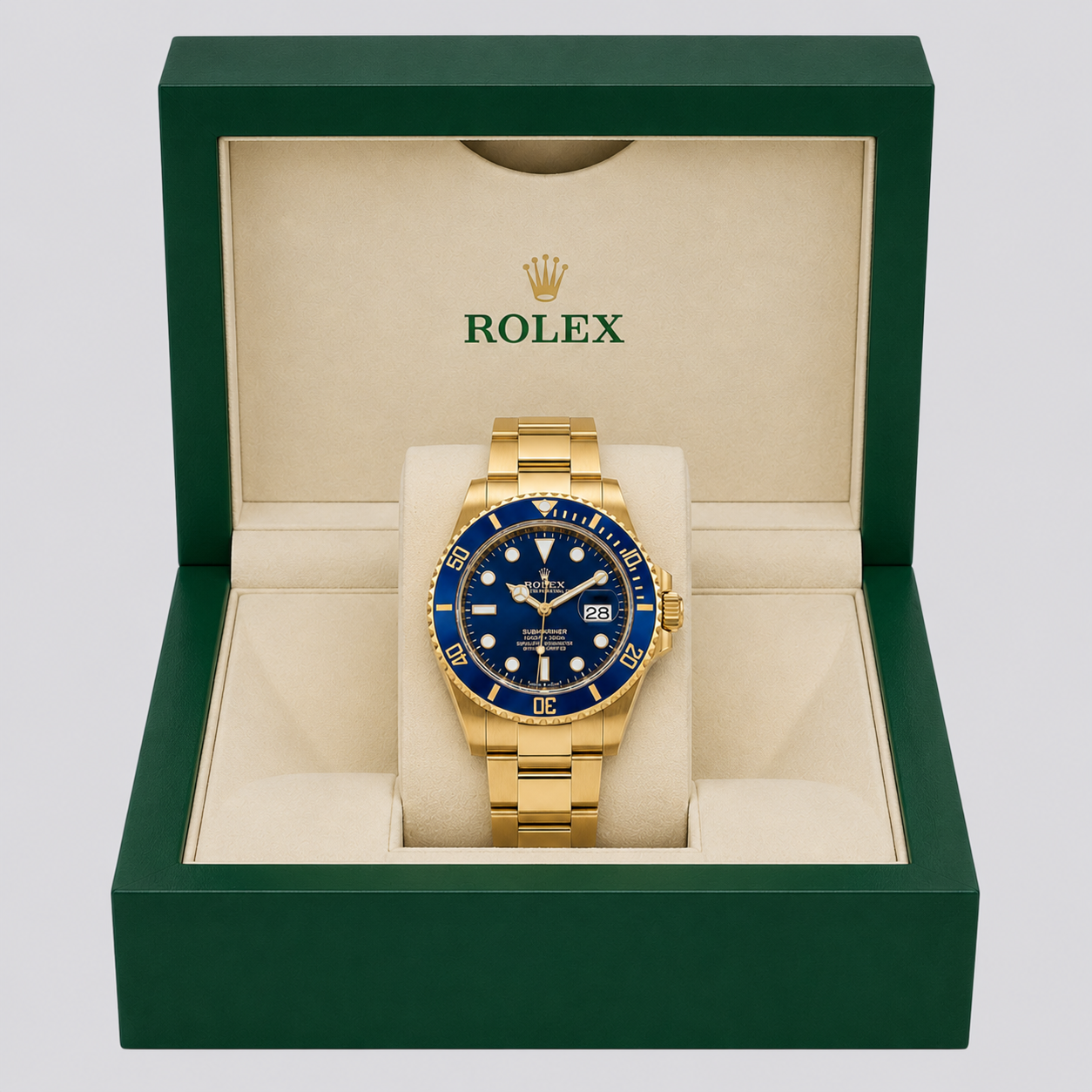 Rolex Submariner Date, blaues Ziffernblatt Gelbgold 41MM